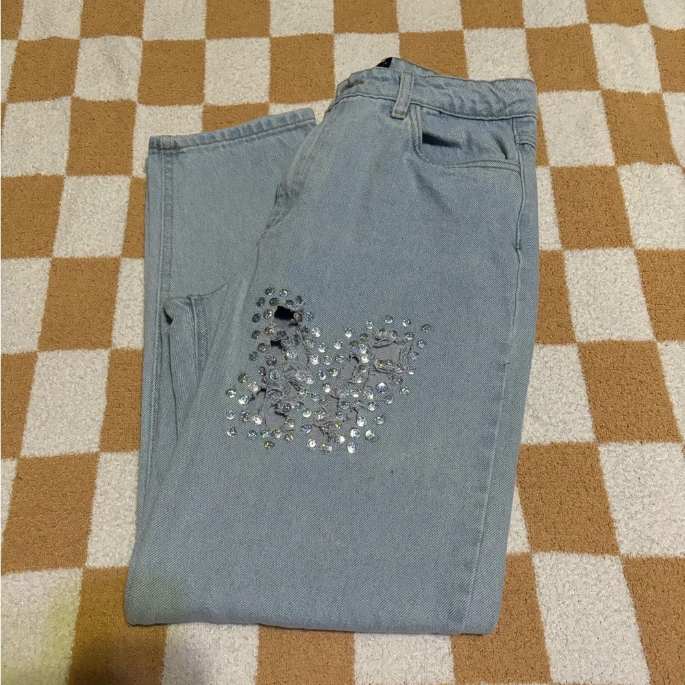 Cuidado con el Perro straight leg jeans with butterfly distress & sequins size 4